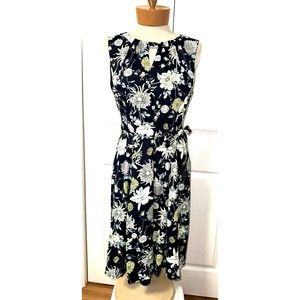 Jones New York Collection Women Blue Casual Dress sz 6 Navy Floral Spring Summer
